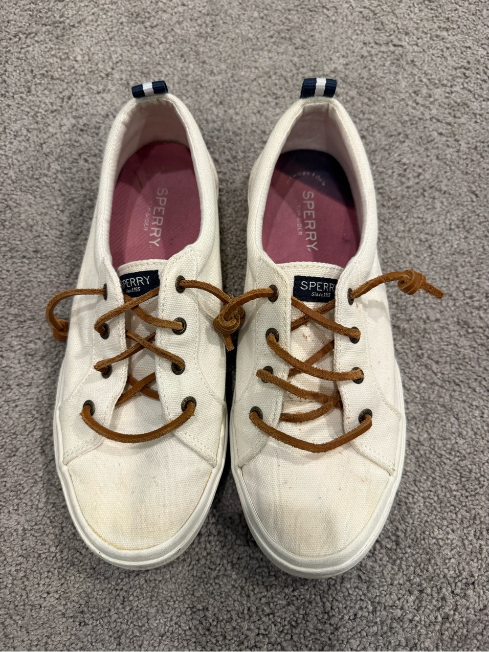 Sperry White Canvas Sneakers with Brown Laces